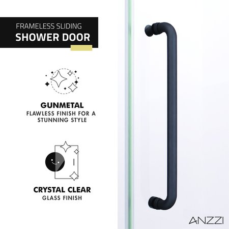 Anzzi Leon 60 in. x 76 in. Frameless Sliding Shower Door in Gunmetal SD-AZ8077-02GB